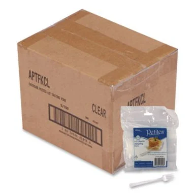 WNA Inc APTFKCL Petites Mini Utensils, Medium Duty, Petite Tasting Fork, Plastic, Clear, 500/carton