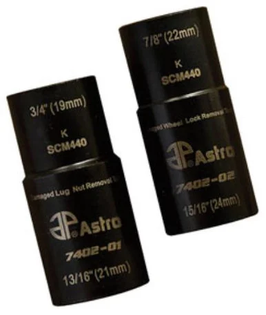 Astro Pneumatic AST-7402 2pc. 1/2" Dr. Double End Damaged Wheel Lock & Lug Nut Removal Twist Socket Set 7402_59_1