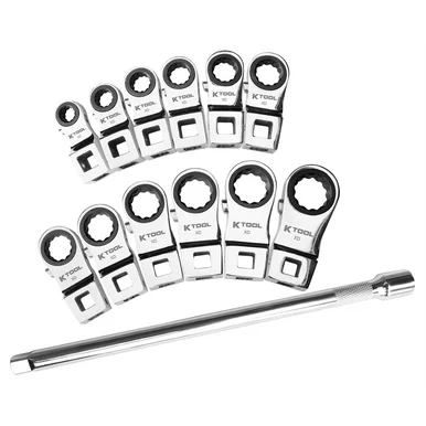 K Tool International BCWZ-12PCS-MM Ratcheting Crowfoot Wrench Set Metric 13 Piece 3/8 Inch Drive 120 Tooth