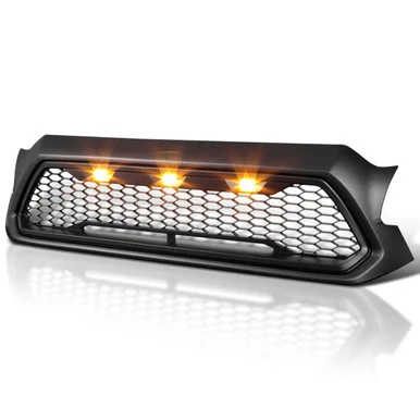 Spec-D Tuning HGTAC12BBLEDKH Front Hood Grille Matte Black with LED for 2012-2015 for Toyota Tacoma