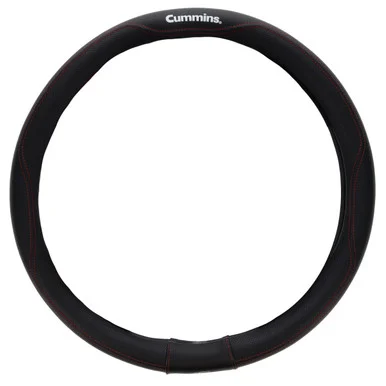 Cummins Cmn35389 Executive 18-inch Steering Wheel Cover Leather Semi Truck Interior Accessories For Rv And Big Rig-black With Red Stitching