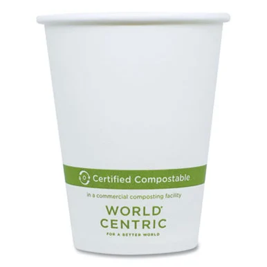 World Centric CUPA8 Paper Hot Cups, 8 Oz, White, 1,000/carton
