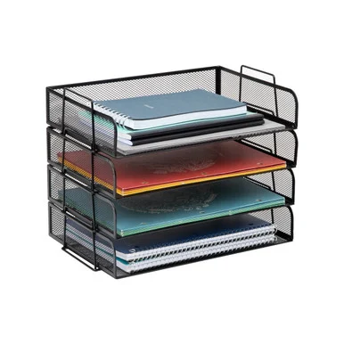 EMS Mind Reader DSTACK4BLK Stackable Paper Desk Tray Organizer, Letter Size, 9.75 X 14 X 3.25, Black, 4/pack
