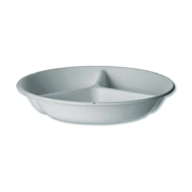Eco Products EPSCR93NFA Vanguard Renewable And Compostable Sugarcane Containers, 3-compartment Bowl, 28 Oz, White, 400/carton