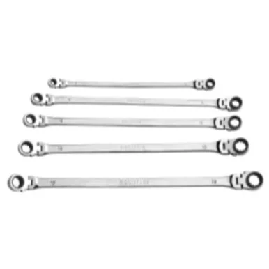 Mountain EX-PFFGBXZ-5PC 5-piece Metric Double Box Universal Spline Reversible Ratcheting Wrench Set; 8 Mm - 19mm, 90 Tooth Design, Long, Flexible, Reversible