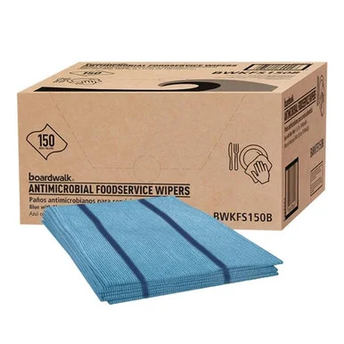 Boardwalk FS150B Antimicrobial Foodservice Wipers, 1-ply, 12 X 21, Blue, 150/carton