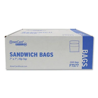 Amercareroyal FTS77 Flip Top Bag, 7" X 7", Clear, 2,000/carton