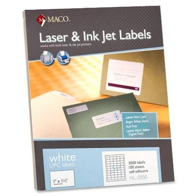 Maco Ml-5000 Upc Label - 1" Width X 1.5" Length - 5000 / Box - White (ml5000)