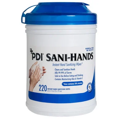 Nice-Pak NPKP15984 Pdi Sani-hands Instant Hand Sanitizing Wipes, 7.5 X 6, Unscented, White, 220/canister, 6 Canisters/carton