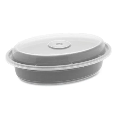 Pactive OC12B Newspring Versatainer Microwavable Containers, Oval, 12 Oz, 6.8 X 4.8 X 1.45, Black/clear, Plastic, 150/carton