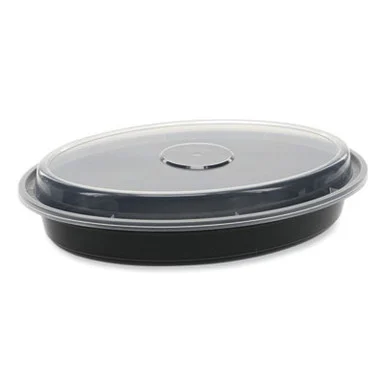 Pactive OC24B Newspring Versatainer Microwavable Containers, Oval, 24 Oz, 9.1 X 6.7 X 1.45, Black/clear, Plastic, 150/carton