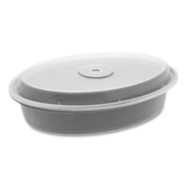 Pactive OC32B Versatainer Containers, Oval, 9.1 X 6.7 X 1.9, Black/clear, 150/carton