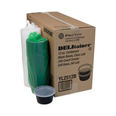Pactive YL2512B Newspring Delitainer Microwavable Container, 12 Oz, 4.55" Diameter X 2.45"h, Black/clear, 240/carton PCTYL2512B