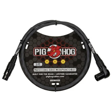 Pig Hog PHMH3GRR 3ft Xlr To Right Angle Xlr
