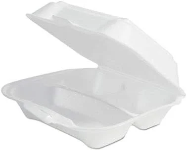 Plastifar 12083 Foam Hinged Lid Containers, 3-compartment, 9 X 10 X 3, White, Foam, 200/carton PST12083
