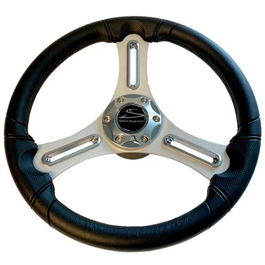 Schmitt Ongaro Marine Products PU033104-12R Schmitt Marine Torcello 14" Wheel - 03 Series - Polyurethane Wheel W/chrome Trim & Cap - Brushed Spokes - 3/4" Tapered Shaft - Retail Packaging