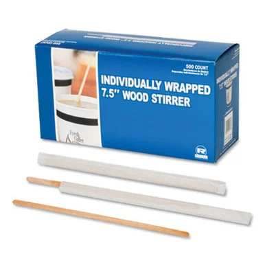 Amercareroyal R825W Wood Coffee Stirrers, 7.5", Wrapped, 5,000/carton