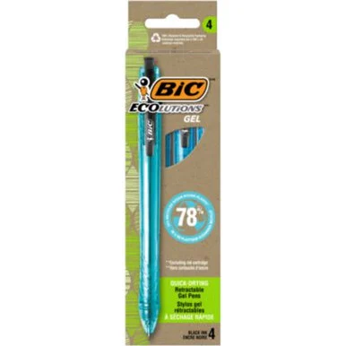 Bic Corporation RGLE4BK Ecolutions Gel Pen, Retractable, Medium 1 Mm, Black Ink, Blue Barrel, 4/pack