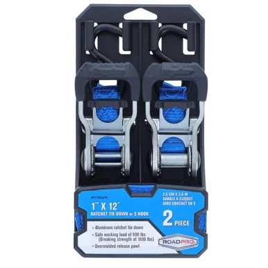 Roadpro RP070924PH Ratchet Tie Downs W S Hook 1in X 12ft
