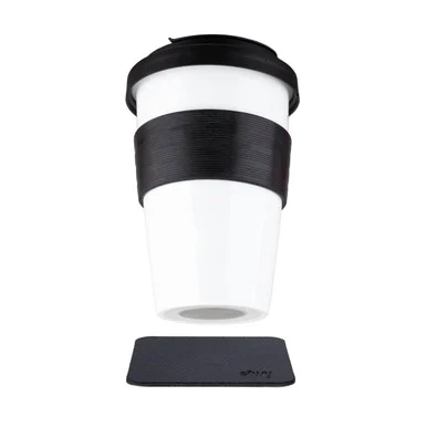 Silwy S03814031B Porcelain Magnetic Travel Cup With Sleeve And Coaster