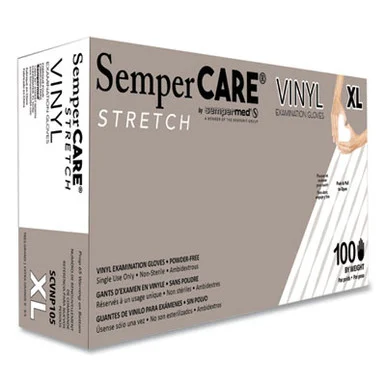 SemperMed SCVNP105BX Stretch Vinyl Examination Gloves, Cream, X-large, 100/box