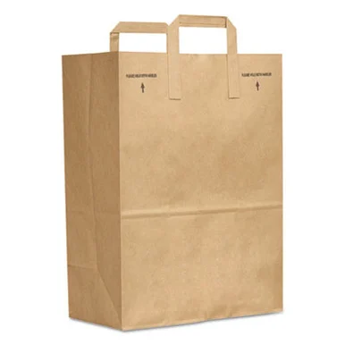General Supply SK1670EZ300 Grocery Paper Bags, Natural Kraft Flat Handles, #1/6 Bbl Size, 12" X 7" X 17", Natural, 300/bundle