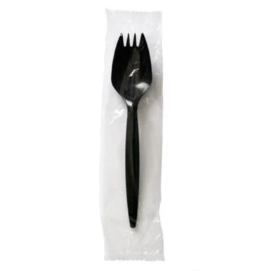 Boardwalk SPORKBLPPIW Mediumweight Wrapped Polypropylene Cutlery, Spork, Black, 1,000/carton