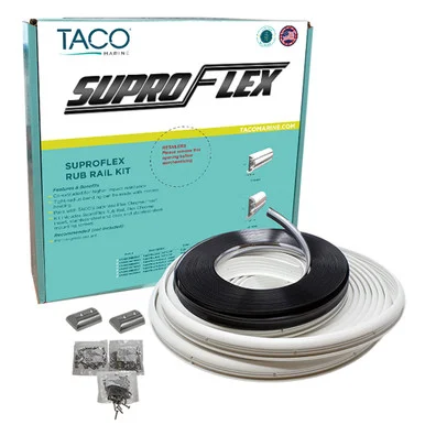 Taco Marine V11-9990WCM80-2 Taco Suproflex Rub Rail Kit - White W/flex Chrome Insert - 2"h X 1.2"w X 80'l