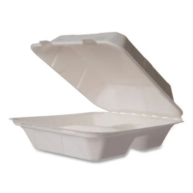 Vegware VWHC83NFA Nourish Molded Fiber Takeout Containers, Compostable, 3 Compartments, 7.9 X 7.9 X 2.9, White, Sugarcane, 200/carton