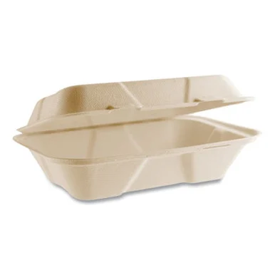 Vegware VWHC96NFA Nourish Molded Fiber Takeout Containers, Compostable, 6.1 X 9 X 2.9, Natural, Sugarcane, 200/carton
