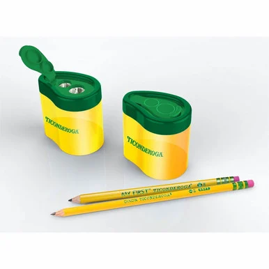 Dixon Ticonderoga X392010001 Two Hole Pencil Sharpener, 2 X 2 X 1.25, Green/yellow