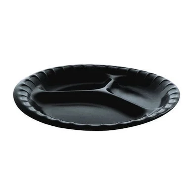 Pactive YCI81113 Placesetter Deluxe Laminated Foam Dinnerware, 3-compartment Plate, 9" Dia, Black, 500/carton